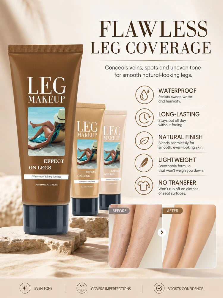 LegAura™ Waterproof Body Veil – Full Coverage Leg Concealer Cream for Flawless, Smooth & Naturally Glowing Legs