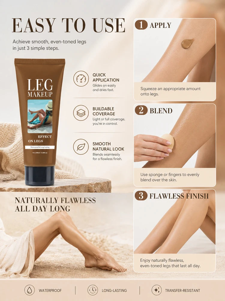 LegAura™ Waterproof Body Veil – Full Coverage Leg Concealer Cream for Flawless, Smooth & Naturally Glowing Legs